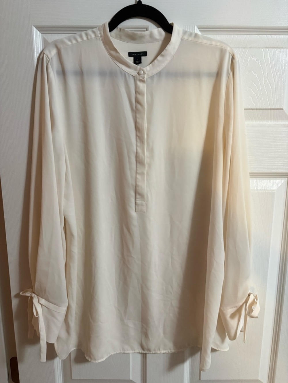 Ann Taylor long sleeve blouse top cream sheer neutral minimalist office L